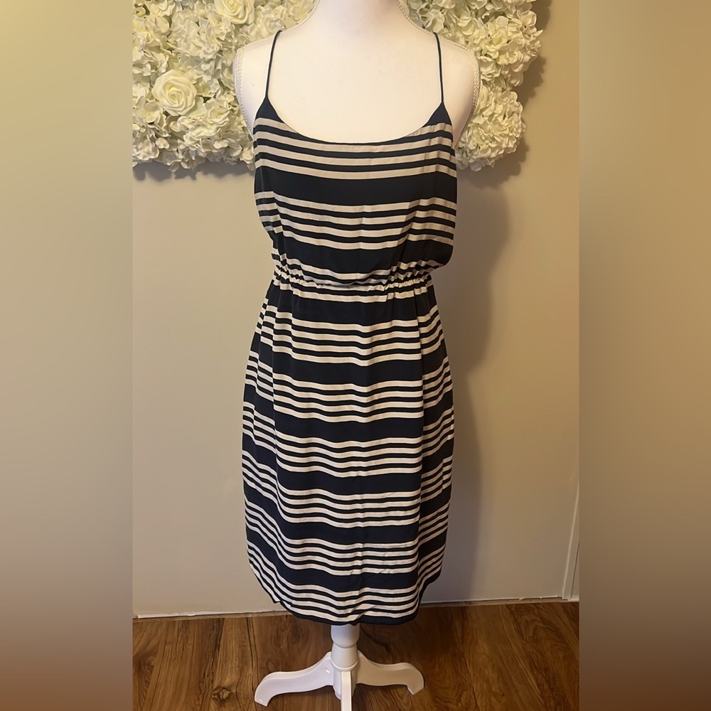 J. Crew Navy and White Striped Silk Mini Dress Coastal